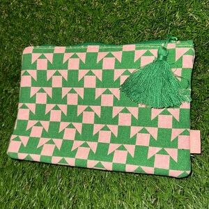 Ipsy Green and Pink Geometric Clutch with Tassel